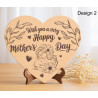 Mother’s Day Engraved Wooden Heart Plaque (20cm) – 5 Custom Designs