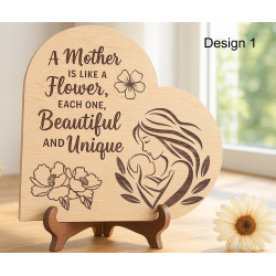 Mother’s Day Engraved Wooden Heart Plaque (20cm) – 5 Custom Designs