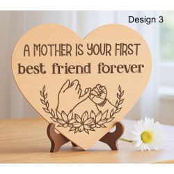 Mother’s Day Engraved Wooden Heart Plaque (20cm) – 5 Custom Designs