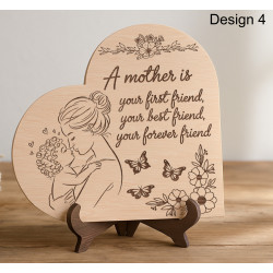 Mother’s Day Engraved Wooden Heart Plaque (20cm) – 5 Custom Designs