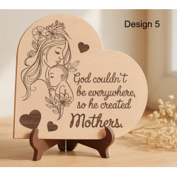 Mother’s Day Engraved Wooden Heart Plaque (20cm) – 5 Custom Designs