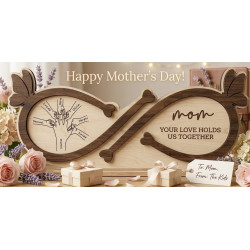 Personalized Infinity Sign for Mom - Custom Hand Engraved Wood Gift