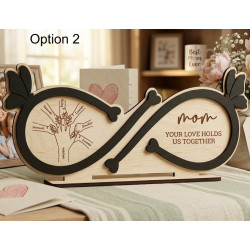 Personalized Infinity Sign for Mom - Custom Hand Engraved Wood Gift