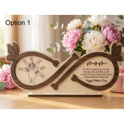 Personalized Infinity Sign for Mom - Custom Hand Engraved Wood Gift