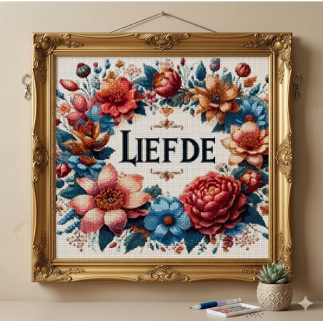Full drill diamond art painting of Liefde with flowers for Mothers Day gift