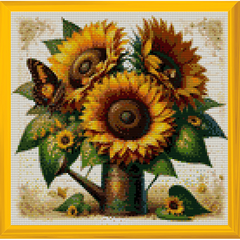 Sunflower and butterfly diamond art painting on wooden frame