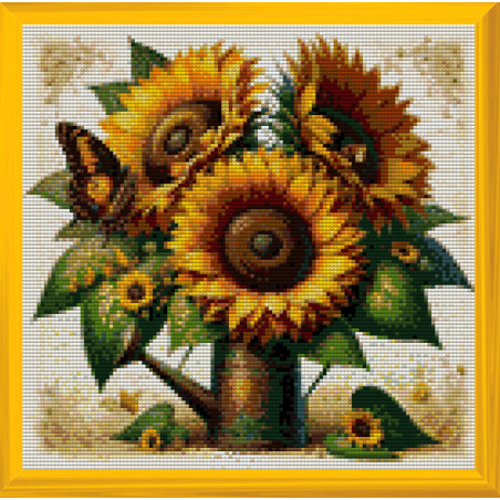 Sunflower and butterfly diamond art painting on wooden frame