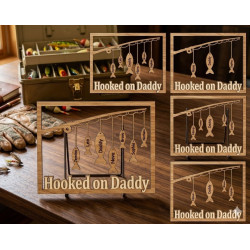 Freestanding Hooked on Daddy wooden frame with 4 fish