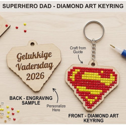 This DIY Superhero Diamond Art Keyring Kit features a laser-engraved Father's Day back